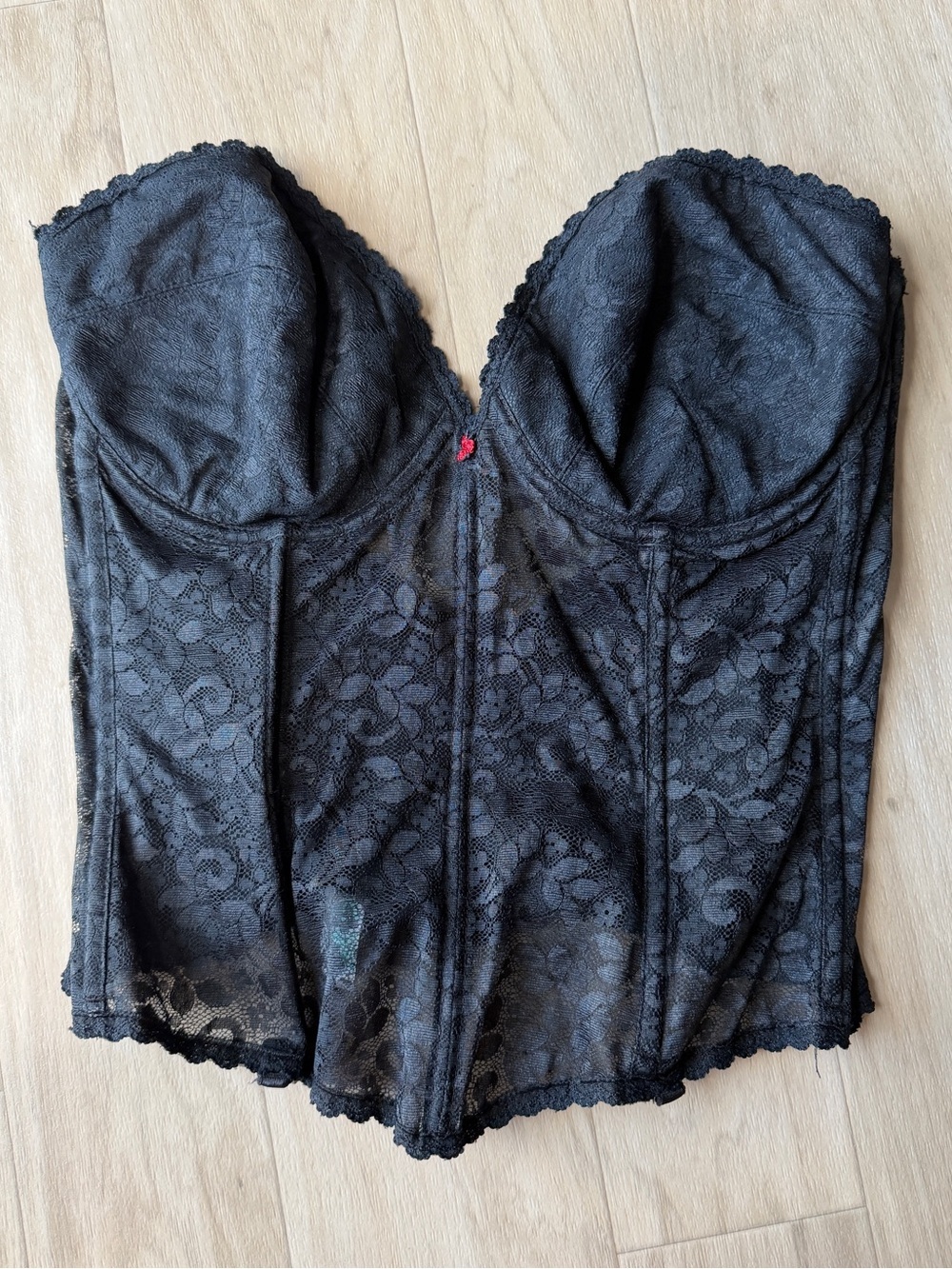 Vintage Union Made Carnival Black Lace Bustier Corset Size 38D USA Made